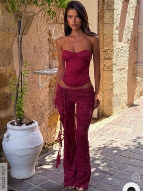 Outcast SUMMEI PANT + Corset Set BURGUNDY S Lace Pants Bustier Lace Up top